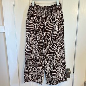 Tahari Linen Brown Zebra Print Wide-Leg Pants - XL